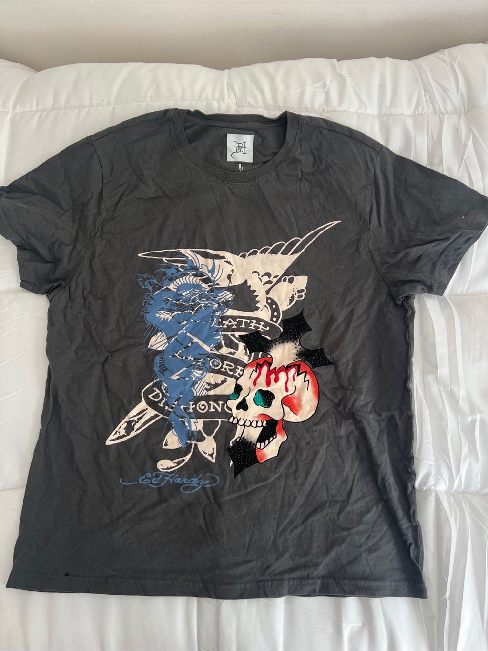 Ed Hardy Grey Short-Sleeve Tee with Rhinestones